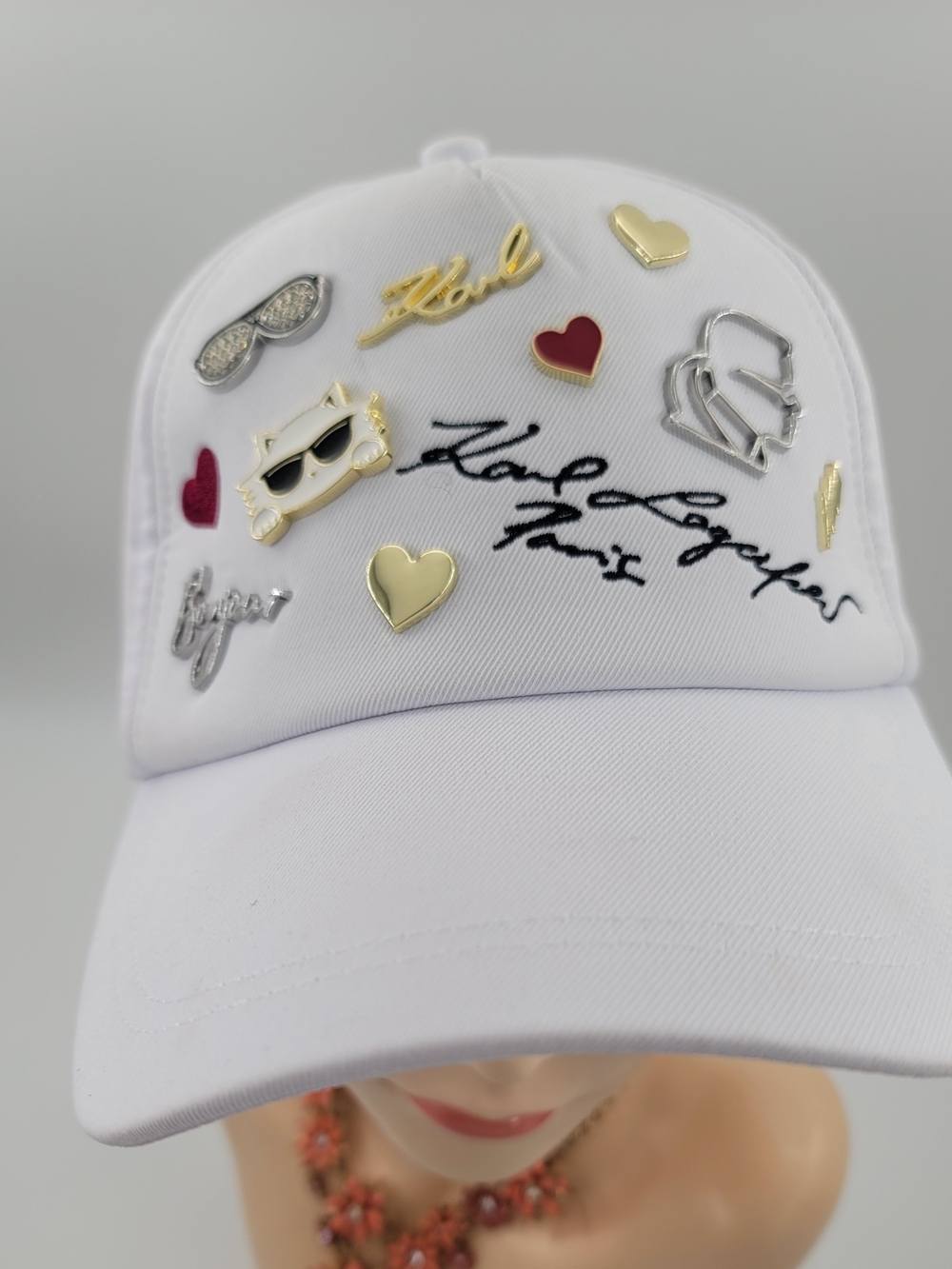 Karl Lagerfeld Women's  White Embellished Logo Baseball Cap